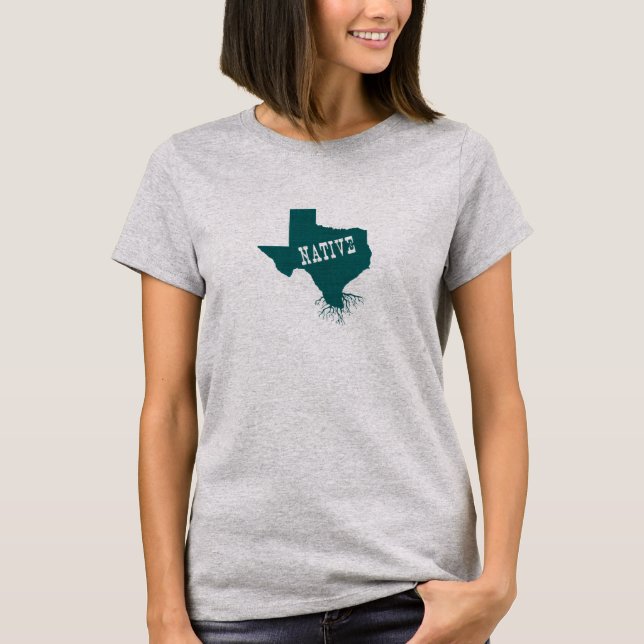 Camiseta Raízes da Árvore de Forma Verde do Texas Nativo (Frente)