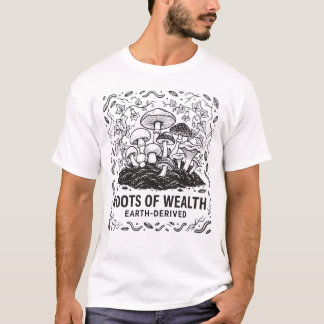 Camiseta Raízes de Cogumelo Derivado da Terra da Riqueza