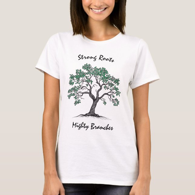 Camiseta Raízes Fortes, Galhos Poderosos - Arte de Linha de (Frente)