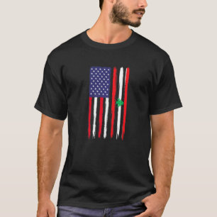 Camiseta Raízes Libanesas Metade Bandeira Americana Patriót