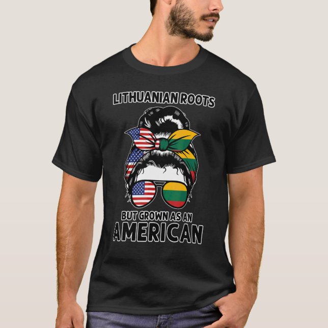Camiseta Raízes Lituanas Cultivam Bandeira Americana (Frente)
