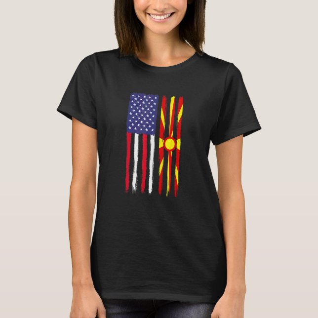 Camiseta Raízes macedônios Half American Flag Patriotic Mac (Frente)