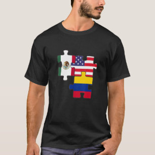Camiseta Raízes Mexicanas E Colombianas Mais Bandeira Dos E