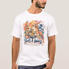 Camiseta Raízes & Ondas Gato Design de Colagem AAPI