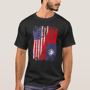 Camiseta Raízes Taiwanesas Meia Bandeira Americana Bandeira