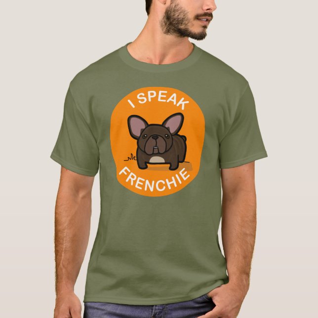 Camiseta Rajado alaranjado eu falo Frenchie (Frente)