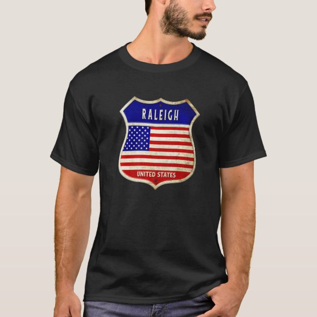 Camiseta Raleigh America Casaco De Armas Bandeiras Cidade D (Frente)