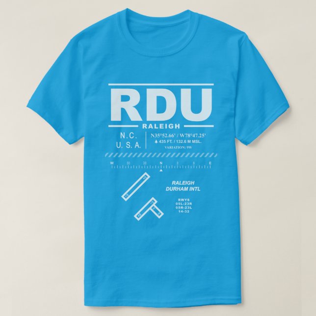 Camiseta Raleigh Durham Aeroporto Internacional RDU T-Shirt (Frente do Design)