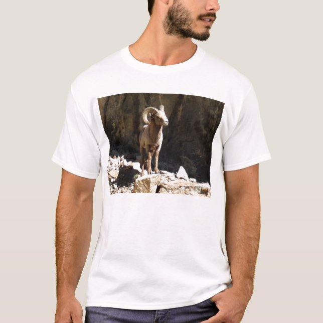 Camiseta Ram dos carneiros de Bighorn perto das rochas em (Frente)