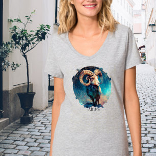 Camiseta Ram Zodiac Símbolo Celestial Fantasy Aries Mulhere
