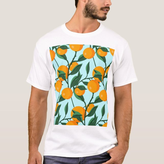 Camiseta Ramais de laranjas, impressão de citros. (Frente)