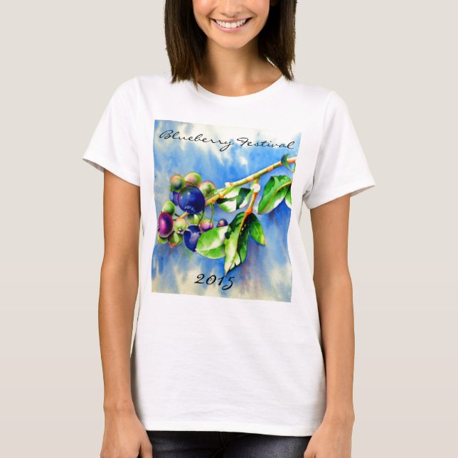 Camiseta Ramal de mirtilo, pintura de aquarela (Frente)