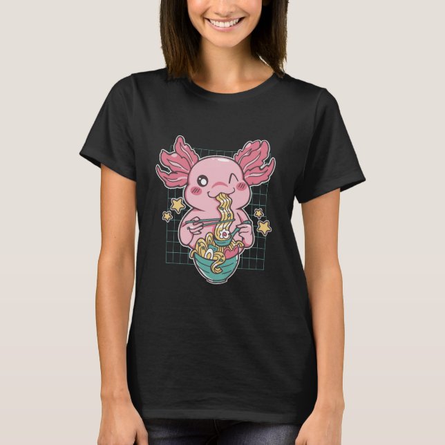 Camiseta Ramen Adorável Comendo Axolotl (Frente)