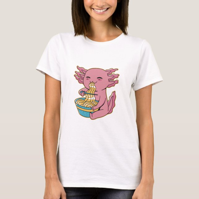Camiseta Ramen Adorável De Comida Axolotl (Frente)