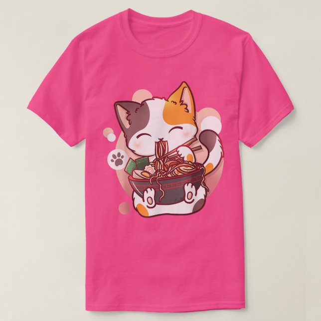 Camiseta Ramen Cat Anime Bowl Kawaii Neko Japanese  (Frente do Design)