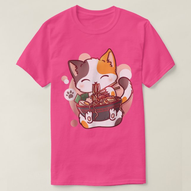 Camiseta Ramen Cat Anime Bowl Kawaii Neko Japonês  (Frente do Design)