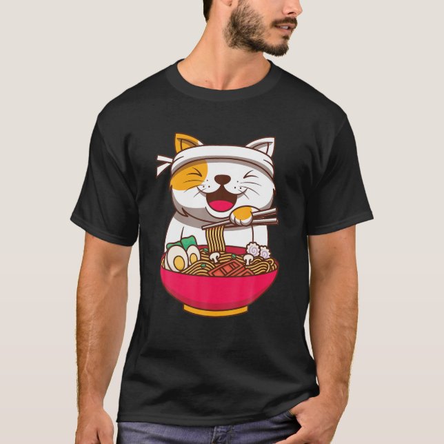 Camiseta Ramen Cat Anime Kawaii Japonês Ns Girls And Boys (Frente)