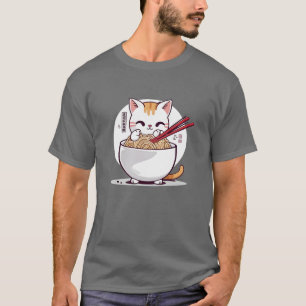 Camiseta Ramen Cat Comendo Noodles Design T Shirt