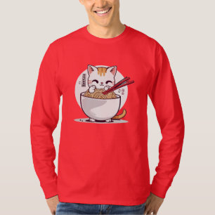 Camiseta Ramen Cat Comendo Noodles Design T Shirt
