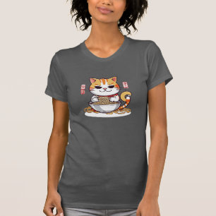 Camiseta Ramen Cat Comendo Noodles Design T Shirt