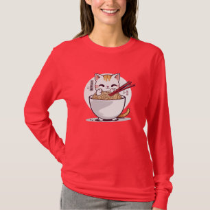 Camiseta Ramen Cat Comendo Noodles Design T Shirt