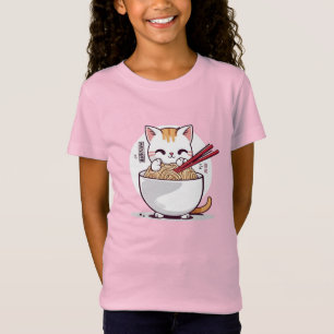 Camiseta Ramen Cat Comendo Noodles Design T Shirt