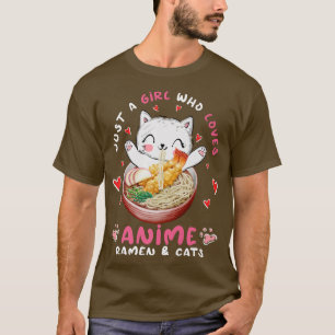 Camiseta Ramen Cat Engraçado Só uma garota que ama anime Ra