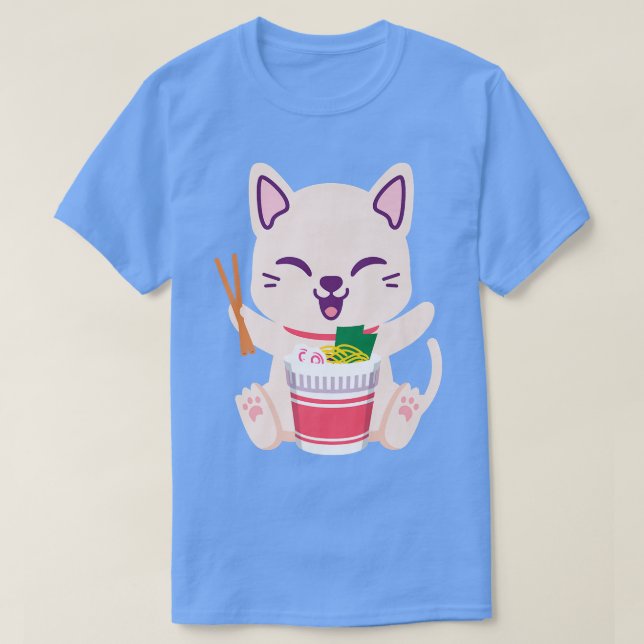 Camiseta Ramen Cat Japonês Anime Kawaii Girls Oficiais Tee (Frente do Design)