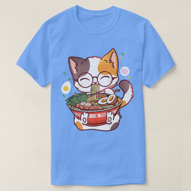 Camiseta Ramen Cat Japonês Comida Kawaii Anime Girls Offici (Frente do Design)