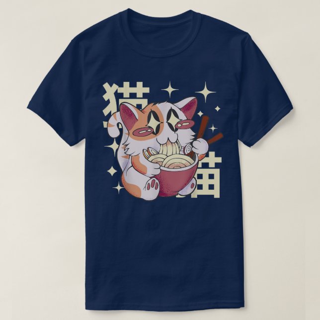 Camiseta Ramen Cat Japonês Kawaii Cute Noodles Japão Graph (Frente do Design)