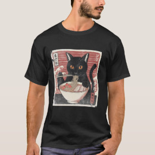Camiseta Ramen Cat Japonês Vintage Art Anime Lover Noodles