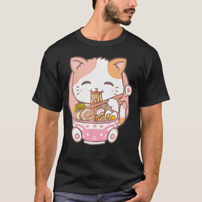 Camiseta Ramen Cat Kawaii Anime Cat Ramen Lover Kawaii Neko (Frente)