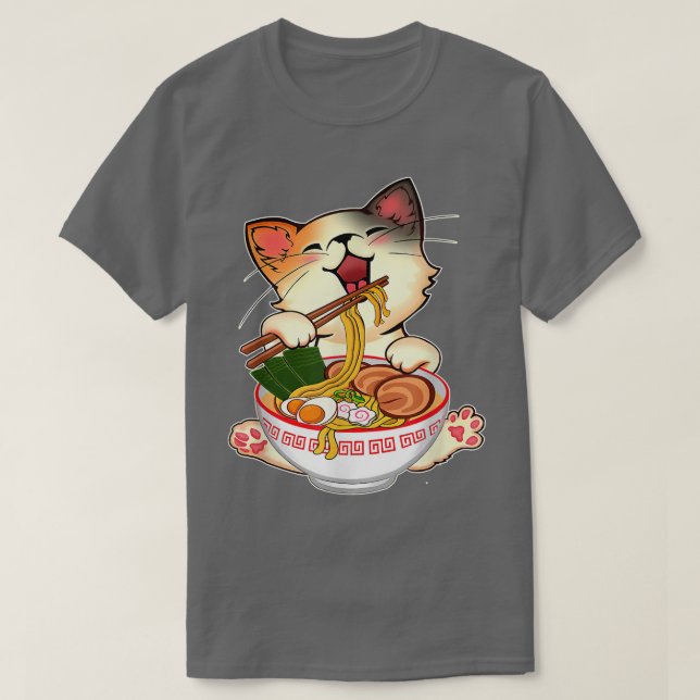 Camiseta Ramen Cat Kawaii Anime Comida Japonês Presente Par (Frente do Design)