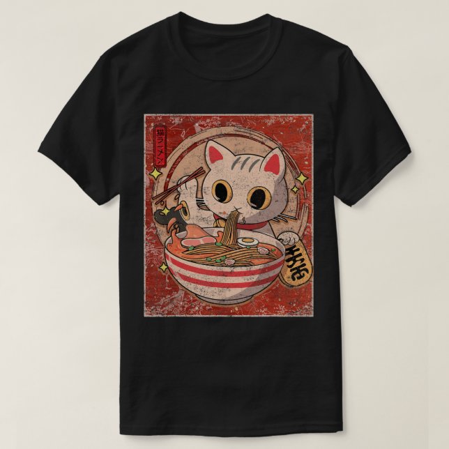 Camiseta Ramen Cat Kawaii Anime Comida Japonesa Oferece Rap (Frente do Design)