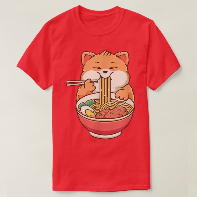 Camiseta Ramen Cat Kawaii Anime Japanese Food Girls Teenage (Frente do Design)