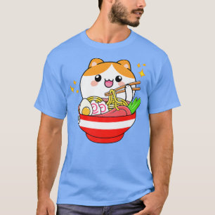 Camiseta Ramen Cat Kawaii Anime Manga Cute Neko Comendo Jap