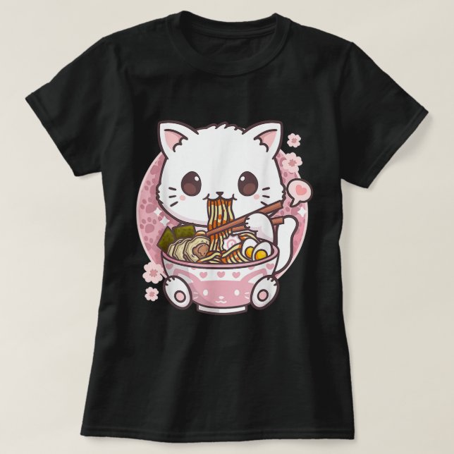 Camiseta Ramen Cat Kawaii Anime Ramen Cat Lovers Kawaii (Frente do Design)