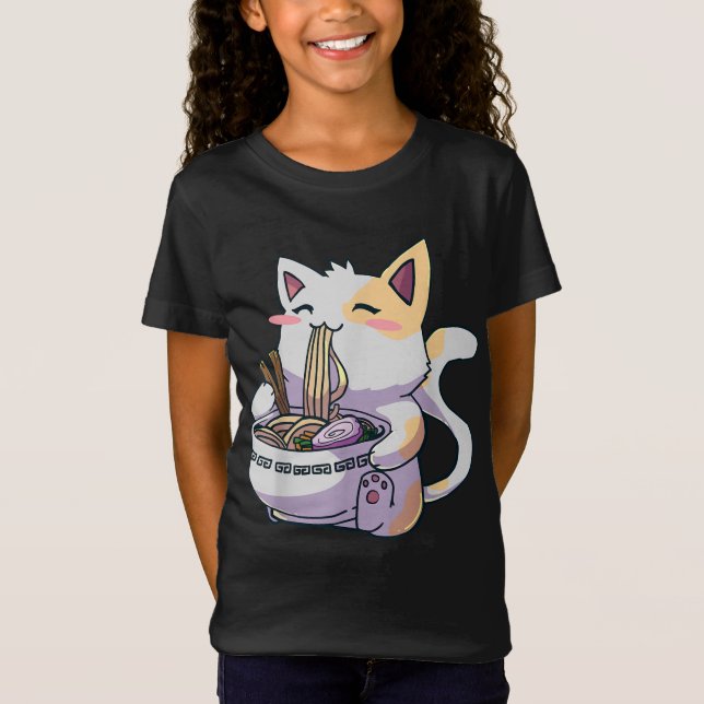 Camiseta Ramen Cat Kawaii Anime Tee Japonês (Frente)