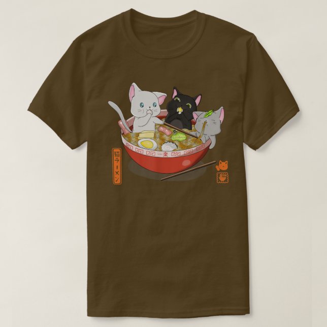 Camiseta ramen cat kawaii neko anime felina macarrão japonê (Frente do Design)