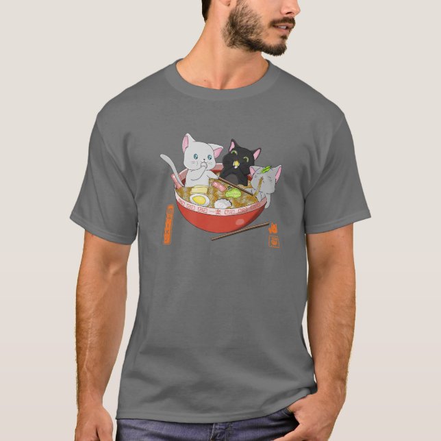 Camiseta Ramen Cat Kawaii Neko Anime Gatos Noodles Japonese (Frente)