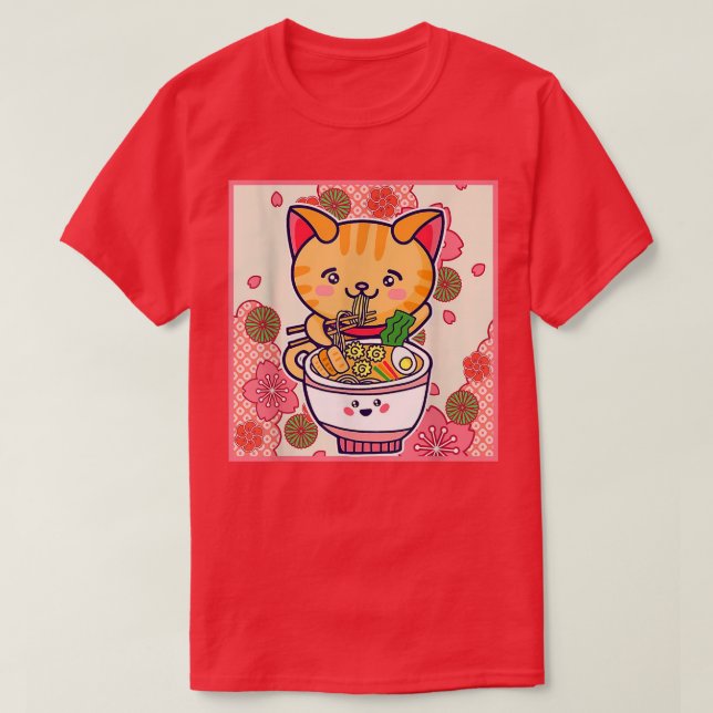 Camiseta Ramen Cat Neko Japonês Kawaii Anime Cat Ramen Noo (Frente do Design)