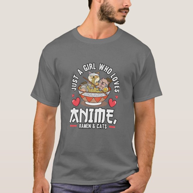 Camiseta Ramen Cat Neko Kawaii Anime Noodles Japoneses Pres (Frente)