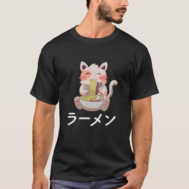 Camiseta Ramen Cat Neko Kawaii Anime Noodles Japoneses Pres (Frente)
