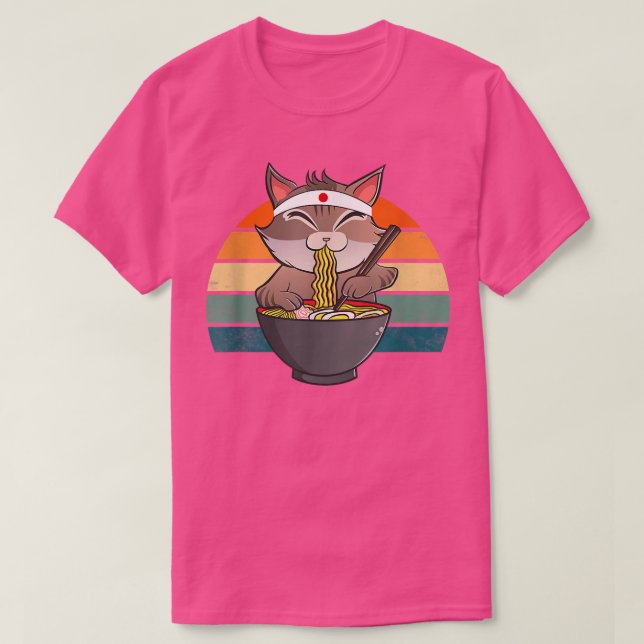 Camiseta Ramen Cat Neko Noodle Anime Kawaii Japonês Engraça (Frente do Design)
