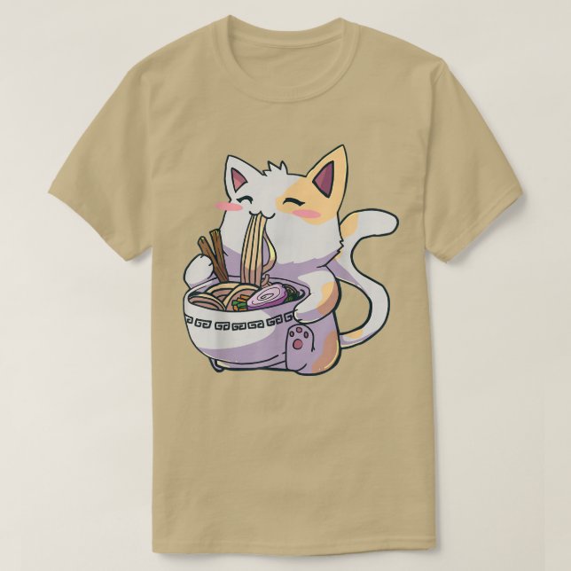 Camiseta Ramen Cat T Kawaii Anime Tee Gift Japonês  (Frente do Design)
