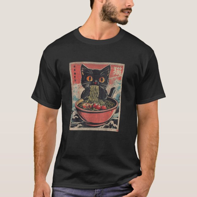 Camiseta Ramen Cat: The Great Noodle Wave (Frente)