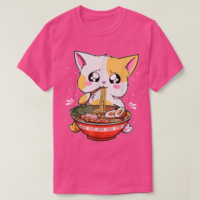 Camiseta Ramen Comendo Cat Kawaii Anime Baka Japonês (Frente do Design)