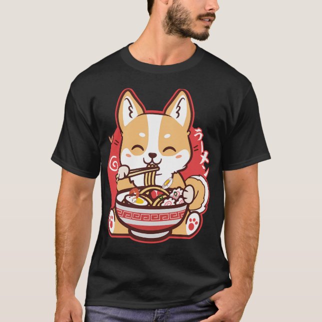 Camiseta Ramen Comendo Kawaii Corgi Cute (Frente)