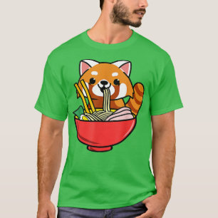 Camiseta Ramen Comendo Panda Vermelha Cujo Ramen Começa