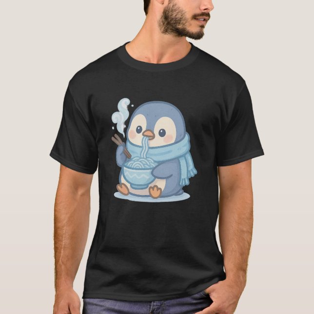 Camiseta Ramen Comendo Pinguim Cinto - Kawaii Winter (Frente)